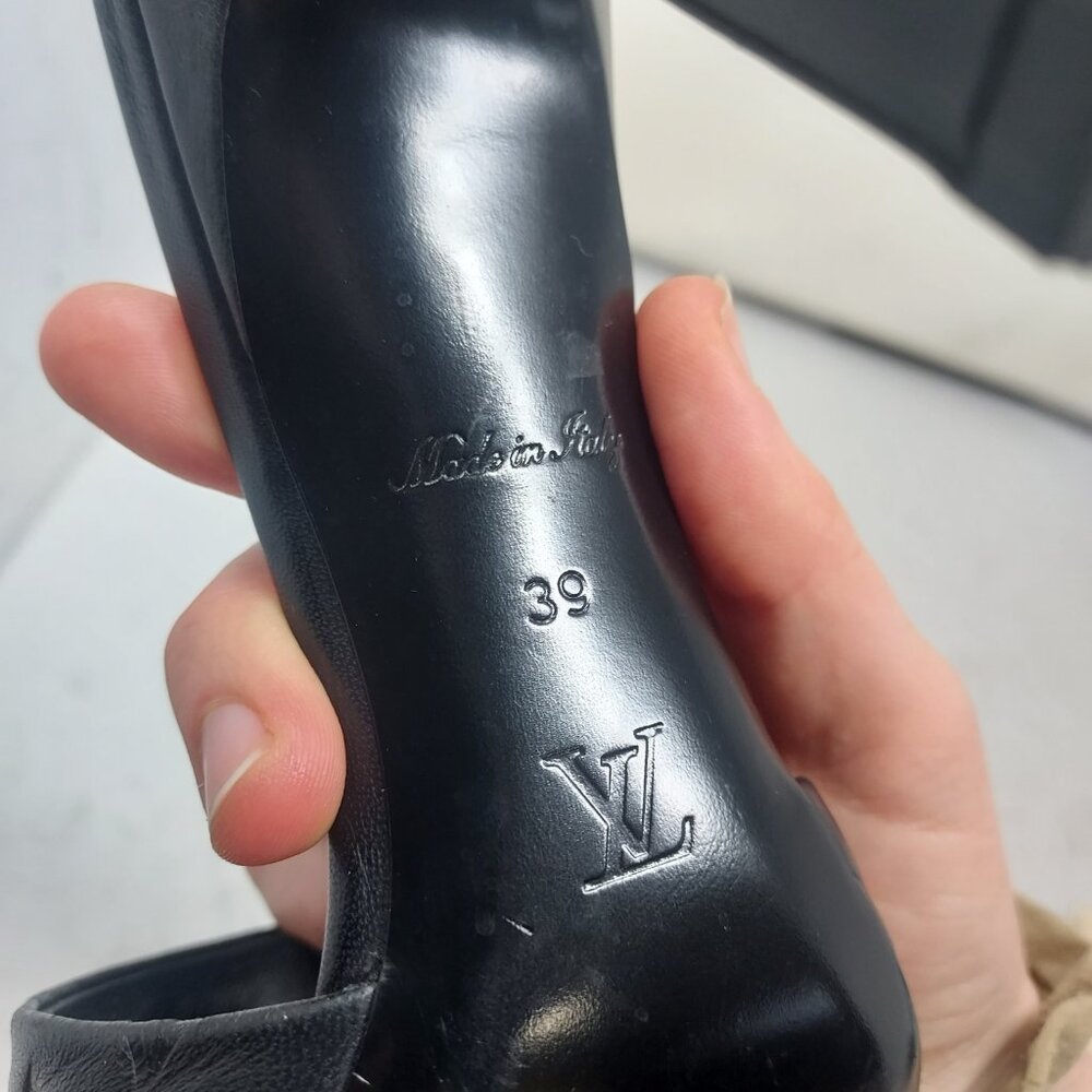 LOUIS VUITTON LV Monogram Black Embossed Revival Heel Sandal - Picture 5 of 13